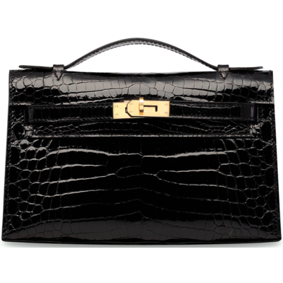 Hermès Kelly Pochette Clutch Black Lisse Crocodile Niloticus GHW