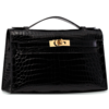 Hermès Kelly Pochette Clutch Black Lisse Crocodile Niloticus GHW