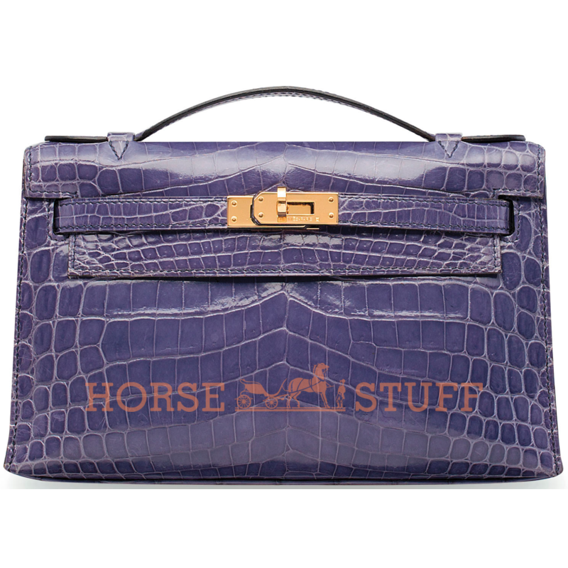 Hermès Kelly Pochette Clutch Blue Brighton Lisse Crocodile Niloticus GHW