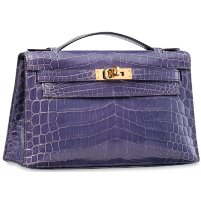 Hermès Kelly Pochette Clutch Blue Brighton Lisse Crocodile Niloticus GHW