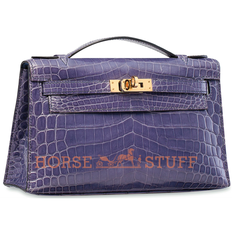 Hermès Kelly Pochette Clutch Blue Brighton Lisse Crocodile Niloticus GHW