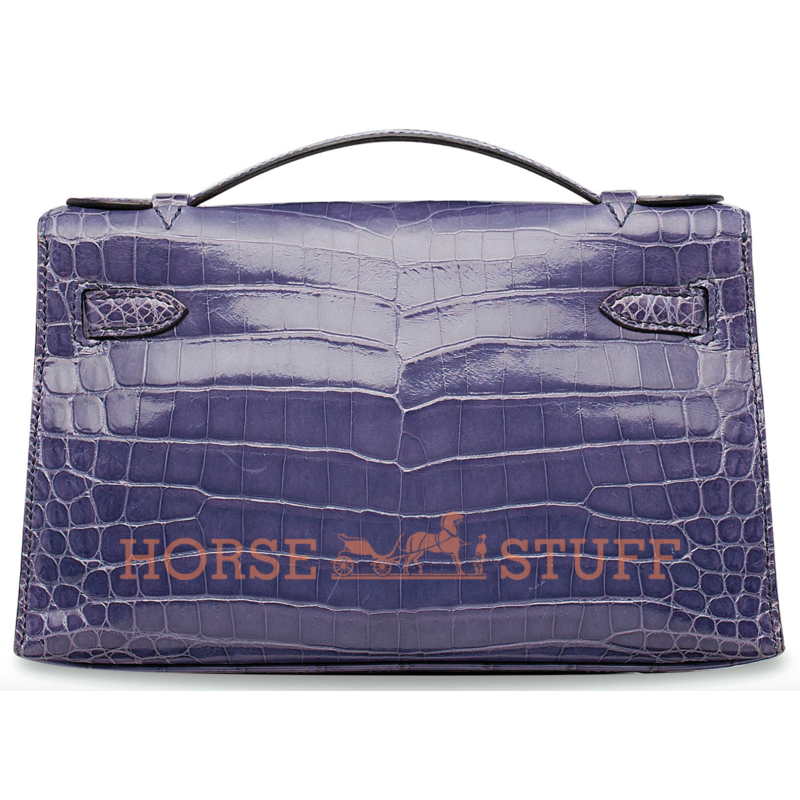 Hermès Kelly Pochette Clutch Blue Brighton Lisse Crocodile Niloticus GHW