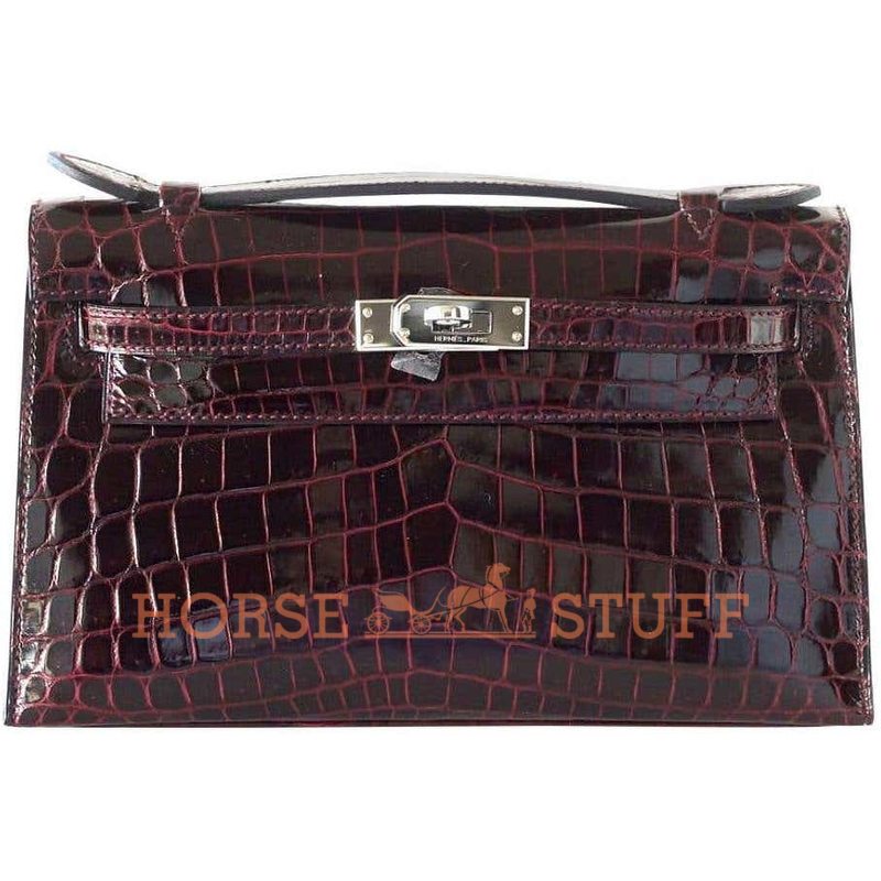 Hermès Kelly Pochette Clutch Bordeaux Lisse Crocodile Niloticus PHW