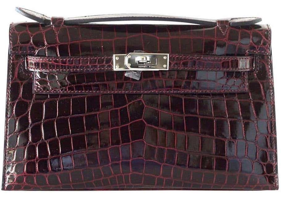 Hermes Bordeaux Shiny Niloticus Crocodile Kelly Cut with Gold