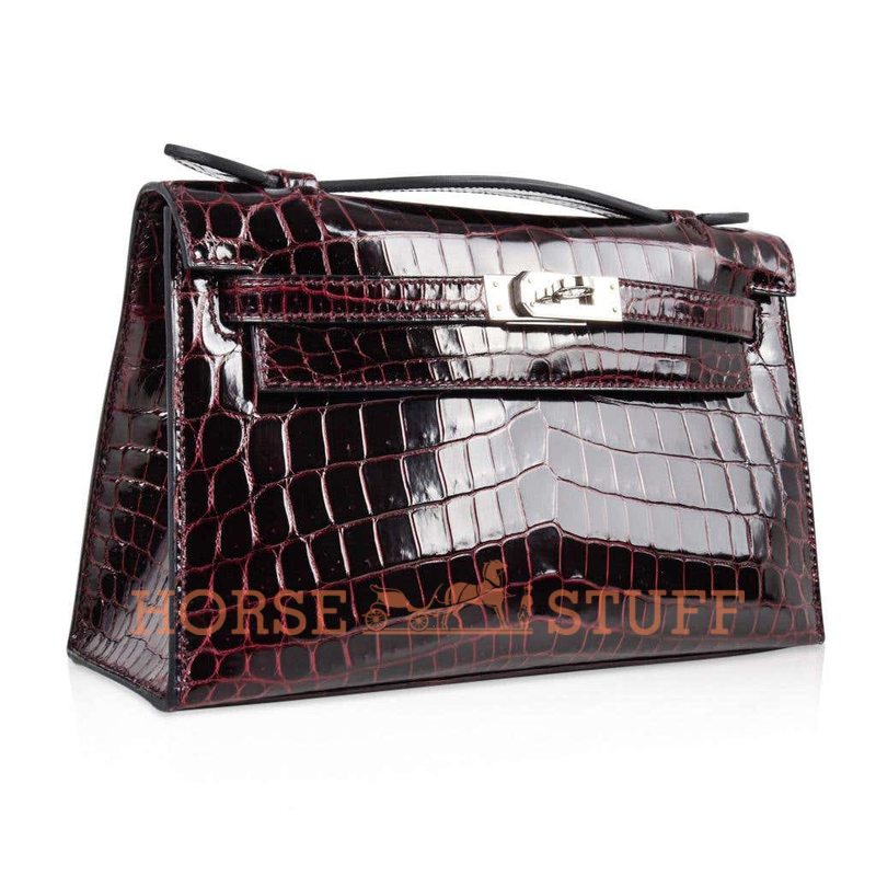 Hermès Kelly Pochette Clutch Bordeaux Lisse Crocodile Niloticus PHW