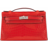 Hermès Kelly Pochette Clutch Geranium Lisse Crocodile Niloticus PHW