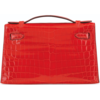 Hermès Kelly Pochette Clutch Geranium Lisse Crocodile Niloticus PHW