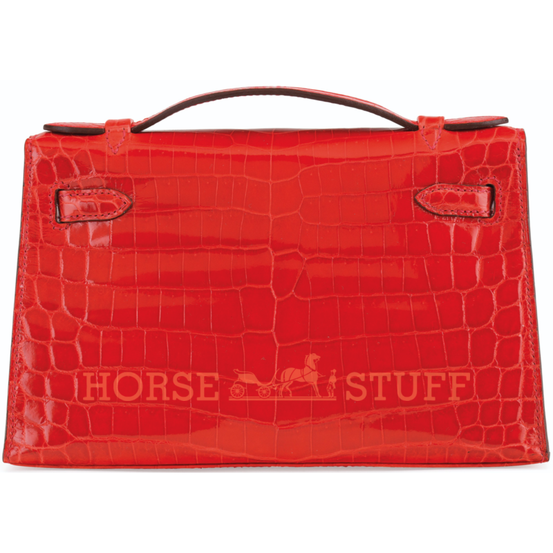 Hermès Kelly Pochette Clutch Geranium Lisse Crocodile Niloticus PHW