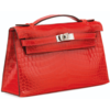 Hermès Kelly Pochette Clutch Geranium Lisse Crocodile Niloticus PHW