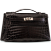 Hermès Kelly Pochette Clutch Graphite Lisse Crocodile Niloticus PHW