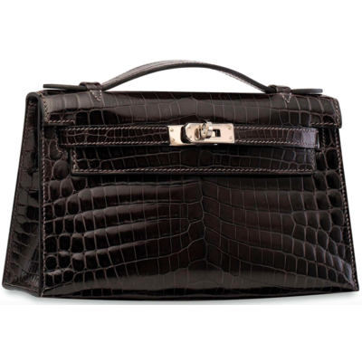 Hermès Kelly Pochette Clutch Graphite Lisse Crocodile Niloticus PHW