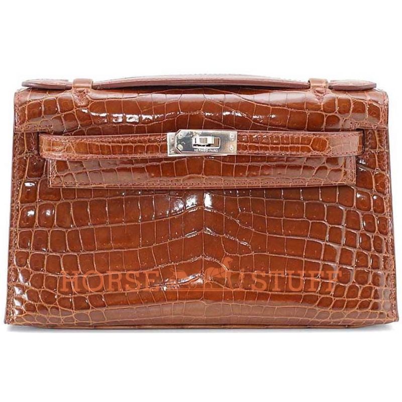 Hermès Kelly Pochette Clutch Miel Lisse Crocodile Niloticus PHW