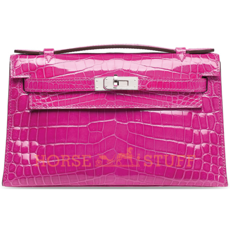 Hermès Kelly Pochette Clutch Rose Pourpre Lisse Crocodile Niloticus PHW