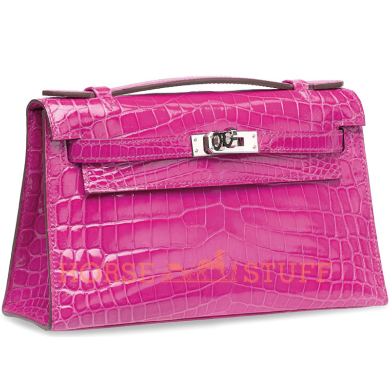 Hermès Kelly Pochette Clutch Rose Pourpre Lisse Crocodile Niloticus PHW