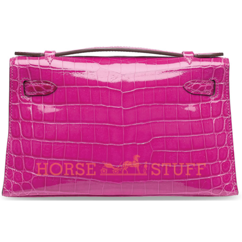 Hermès Kelly Pochette Clutch Rose Pourpre Lisse Crocodile Niloticus PHW