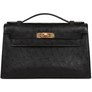 Hermès Kelly Pochette Clutch Black Ostrich GHW