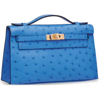 Hermès Kelly Pochette Clutch Bleuet Ostrich GHW