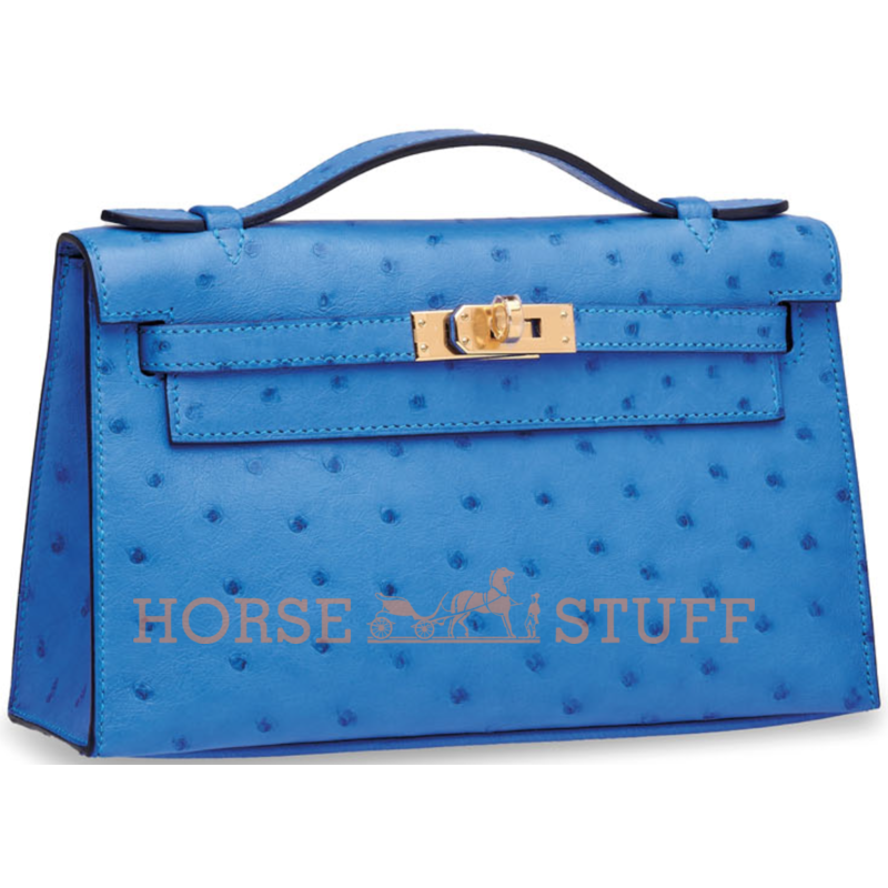 Hermès Kelly Pochette Clutch Bleuet Ostrich GHW