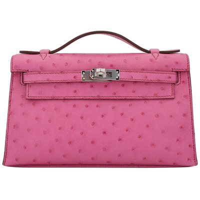 Hermès Kelly Pochette Clutch Fuchsia Ostrich PHW