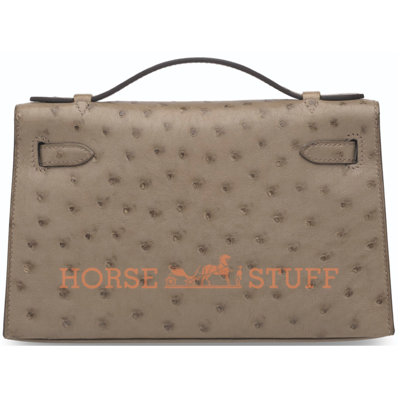 Hermès Kelly Pochette Clutch Gris Asphalt Ostrich GHW