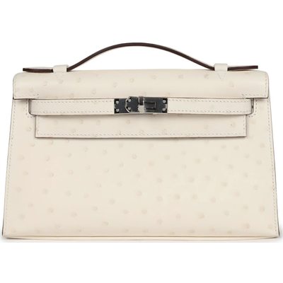 Hermès Kelly Pochette Clutch Nata Ostrich PHW