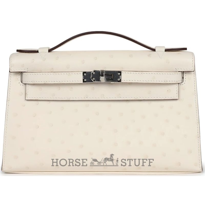 Hermès Kelly Pochette Clutch Nata Ostrich PHW