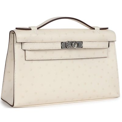 Hermès Kelly Pochette Clutch Nata Ostrich PHW