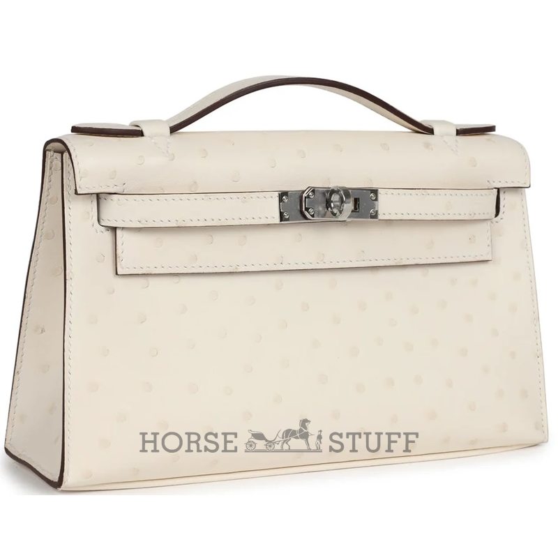 Hermès Kelly Pochette Clutch Nata Ostrich PHW
