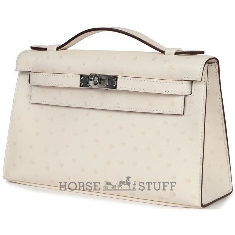 Hermès Kelly Pochette Clutch Nata Ostrich PHW