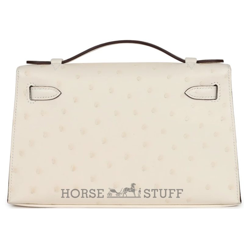 Hermès Kelly Pochette Clutch Nata Ostrich PHW