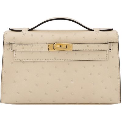 Hermès Kelly Pochette Clutch Parchemin Ostrich GHW
