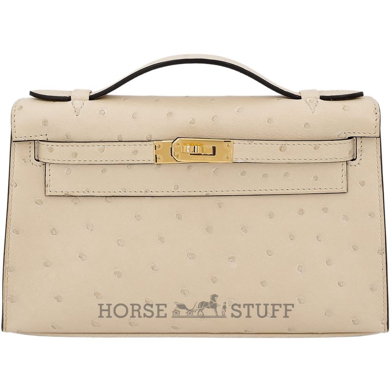 Hermès Kelly Pochette Clutch Parchemin Ostrich GHW