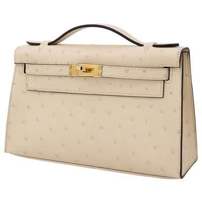 Hermès Kelly Pochette Clutch Parchemin Ostrich GHW