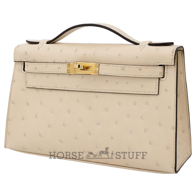 Hermès Kelly Pochette Clutch Parchemin Ostrich GHW