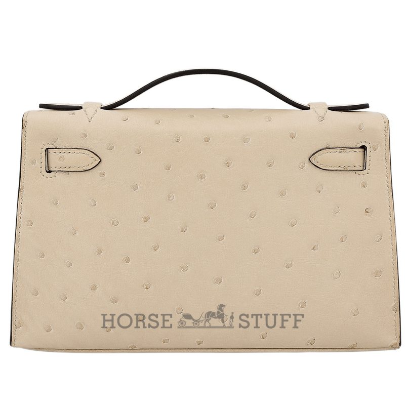 Hermès Kelly Pochette Clutch Parchemin Ostrich GHW