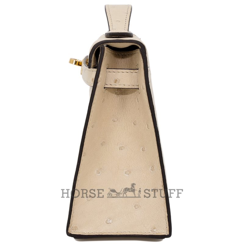 Hermès Kelly Pochette Clutch Parchemin Ostrich GHW
