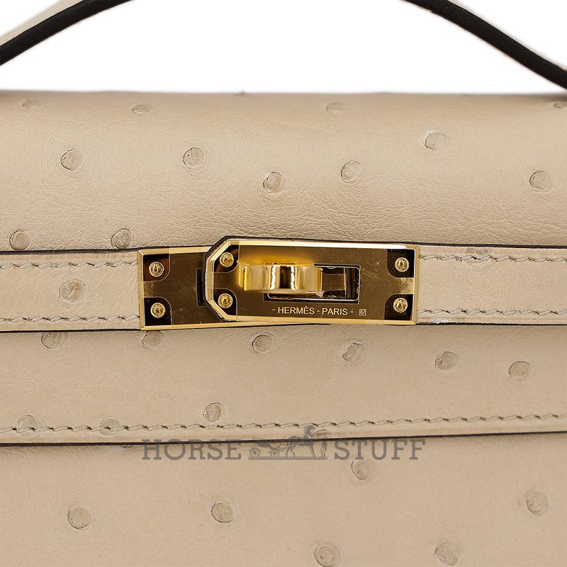 Hermès Kelly Pochette Clutch Parchemin Ostrich GHW