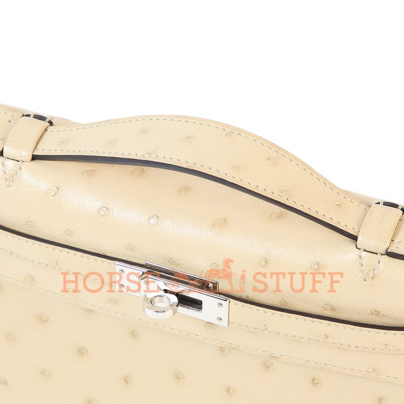 Hermès Kelly Pochette Clutch Parchemin Ostrich PHW