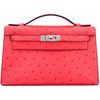 Hermès Kelly Pochette Clutch Rose Texas Ostrich PHW