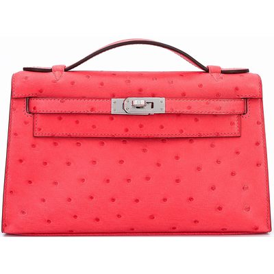 Hermès Kelly Pochette Clutch Rose Texas Ostrich PHW