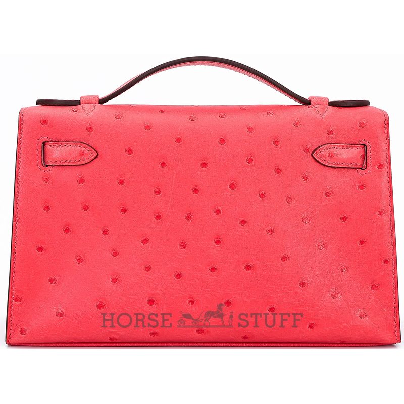 Hermès Kelly Pochette Clutch Rose Texas Ostrich PHW