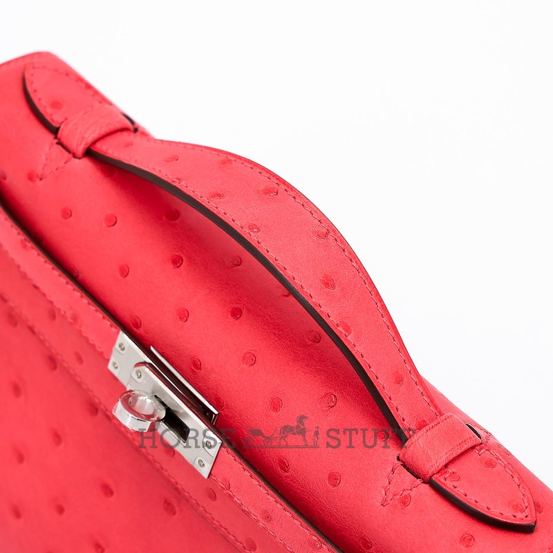 Hermès Kelly Pochette Clutch Rose Texas Ostrich PHW