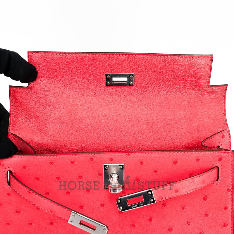 Hermès Kelly Pochette Clutch Rose Texas Ostrich PHW