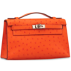 Hermès Kelly Pochette Clutch Tangerine Ostrich PHW