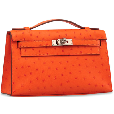 Hermès Kelly Pochette Clutch Tangerine Ostrich PHW