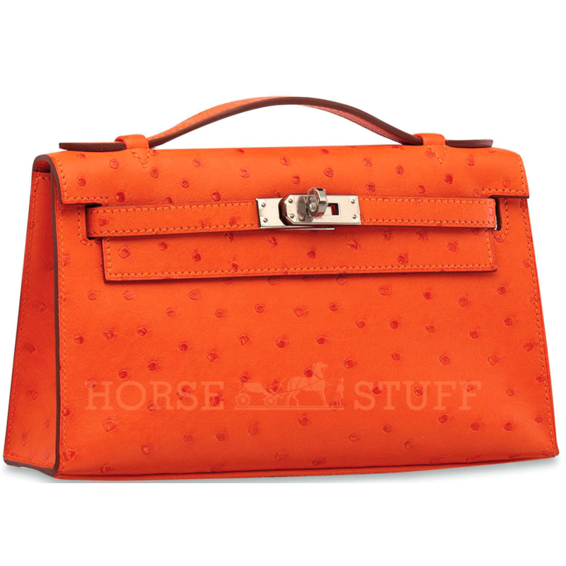 Hermès Kelly Pochette Clutch Tangerine Ostrich PHW