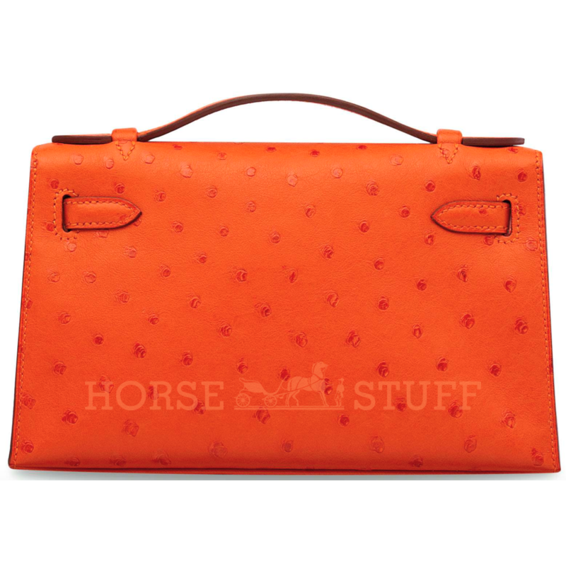 Hermès Kelly Pochette Clutch Tangerine Ostrich PHW