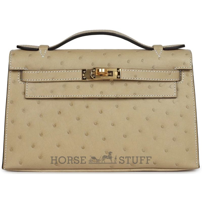 Hermès Kelly Pochette Clutch Trench Ostrich GHW