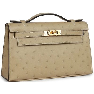 Hermès Kelly Pochette Clutch Trench Ostrich GHW