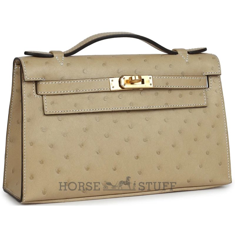 Hermès Kelly Pochette Clutch Trench Ostrich GHW